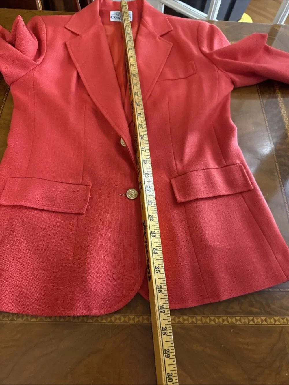 Vtg Red Gold Button Linen look Blazer Medium Coatree Preppy Coastal Super Nice